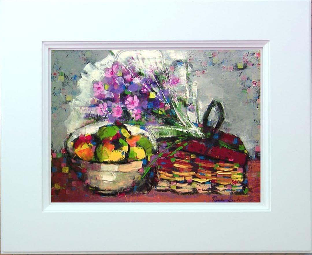 油絵 菅家令子 絵 絵画インテリア額付(黒) uF6-062104 花束フルーツ